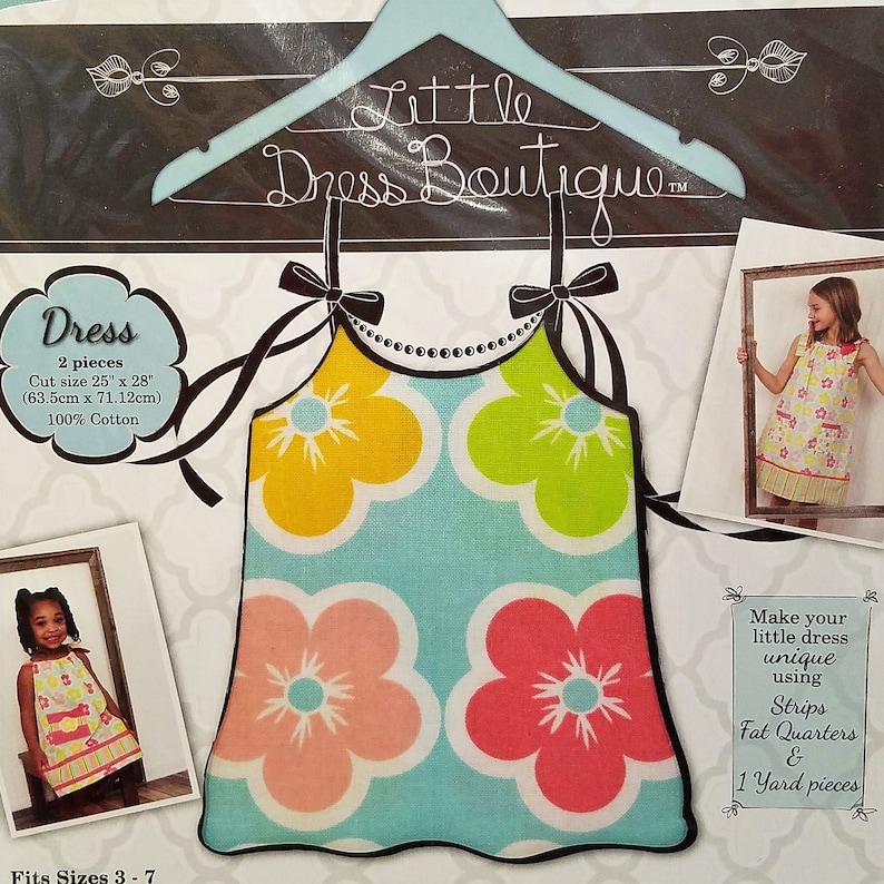 Blue Floral Little Dress Boutique DIY Girls Dress Kit Abbey Fits Sizes 3-7