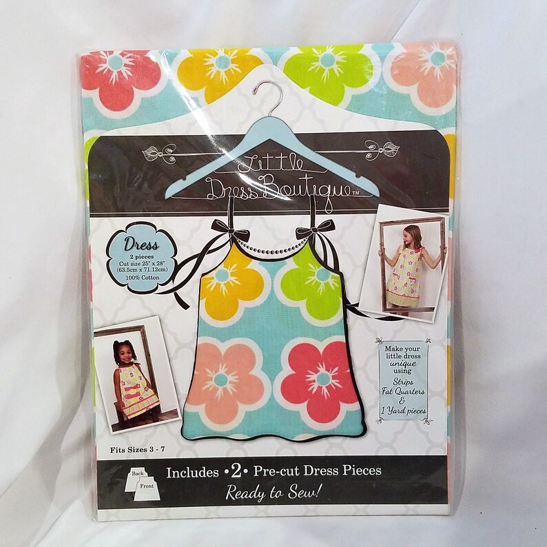 Blue Floral Little Dress Boutique DIY Girls Dress Kit Abbey Fits Sizes 3-7