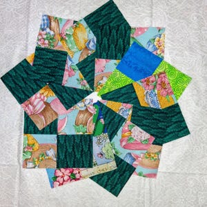 10 Four Patch Quilt Blocks Green Woodland Cottage Fabric Squares
