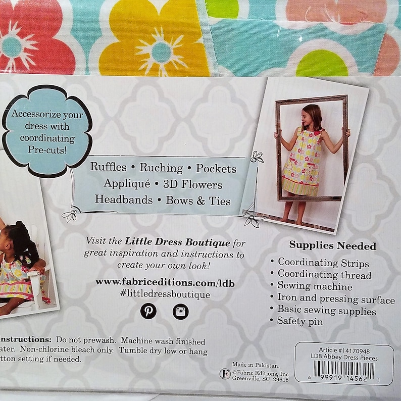 Blue Floral Little Dress Boutique DIY Girls Dress Kit Abbey Fits Sizes 3-7