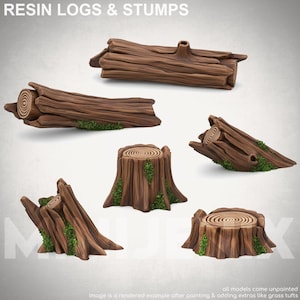 TREE STUMPS & LOGS || Resin Scatter Terrain, Diorama Basing Bits Unpainted Miniature Accessories by Goonmaster Games for 28mm and 32mm bases