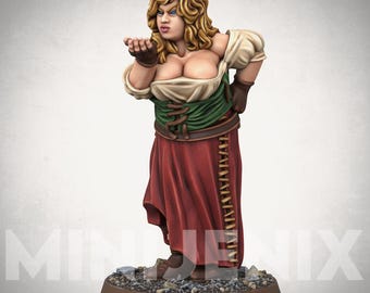 TAVERN WENCH Unpainted Resin Tabletop Fantasy DnD NPC Village Girl Miniature 28mm 32mm C45