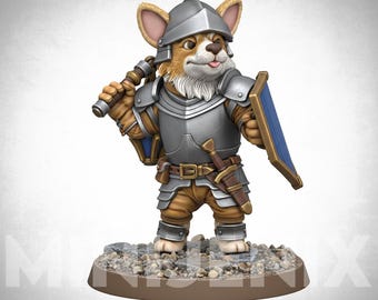 DOG KNIGHT WARRIOR Fantasy Corgi, Cat, Animal, Unpainted Resin Miniature for 28mm or 32mm games