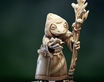 1W FROG Shaman Druid || UNPAINTED Fantasy DnD Resin Tabletop Miniature 28mm 32mm