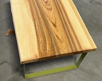 Table basse en bois entier unique et pieds en U verts olive idéal Intérieur et extérieur