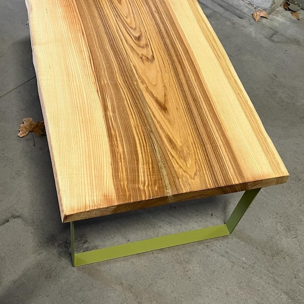 Table basse en bois entier unique et pieds en U verts olive idéal Intérieur et extérieur