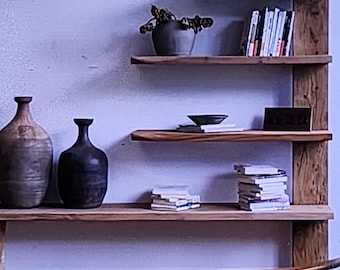 Superb shelf in patinated solid oak, unique.