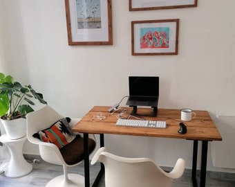 Bureau en bois massif esprit brut et pieds acier en U
