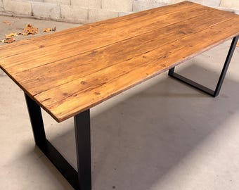 Dining table for 6/8 people, unique antique solid wood with a patina, warm tones, modern and cozy design