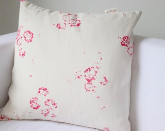 Camille in Cerise Square Cushion on Oyster Linen