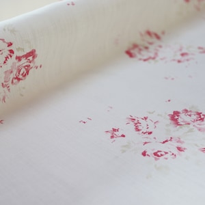 SAMPLE - Camille Cerise & Fawn on Oyster Linen | Sample Size 20cmx 15cm.