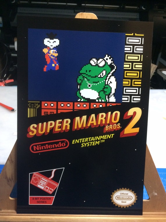 8 Bit Super Mario Brothers 2 Art Poster Nintendo Black Box Etsy