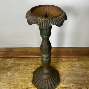 Vintage Iron Candle Holder with Chippy Dark Green Original Paint