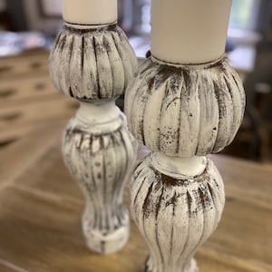 Pair of Wood Candleholders Made from Vintage Dining Table Legs