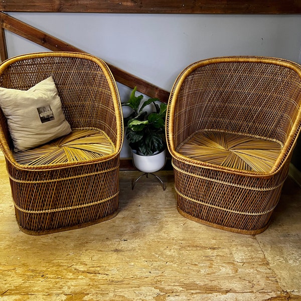 Unique Pair of Rattan Buri Chairs. Please Note: Shipping is Not Free  See Shipping options in Description
