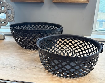 Set of Two Round Metal Woven Baskets