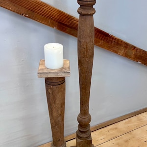 Pair Of Mixed Height Wood Candleholders Made from Vintage Columns