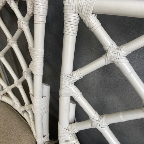 Pair of White Rattan Kitchen Chairs With shops Taupe Tie On Cushions