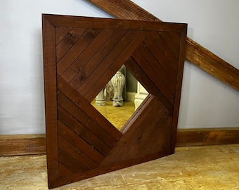 Vintage Wood Framed Diamond Shaped Mirror Please Note: Shipping is Not Free.  See shipping Options in Description