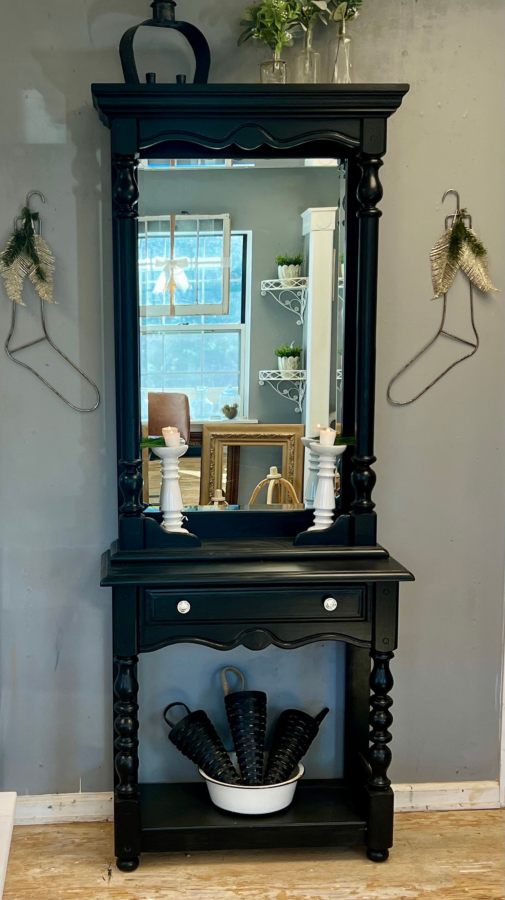 Narrow hall tree with mirror sale