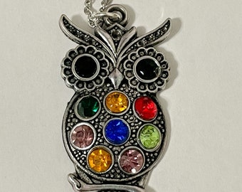 Silver Jeweled Owl 18" Necklace
