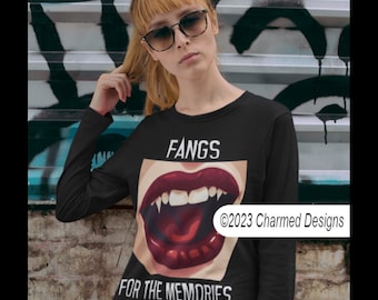 Rolig Halloween-tröja - Huggtänder för minnen - Vampyrlångärmad T-shirt - Fantastisk Halloween-gåva, läskig t-shirt