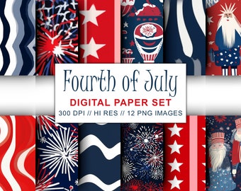 Caprichoso 4 de julio Conjunto de papel digital Scrapbook Paper Wallpaper Seamless - Grupo 1