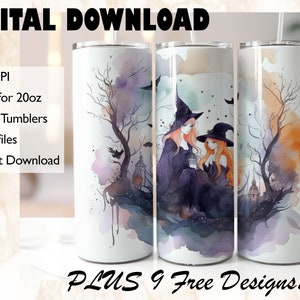 Halloween Witches tumbler wrap sublimation, 20 oz Skinny Tumbler Print on Demand Design PNG Instant DIGITAL Download ONLY, Witchcraft Fall