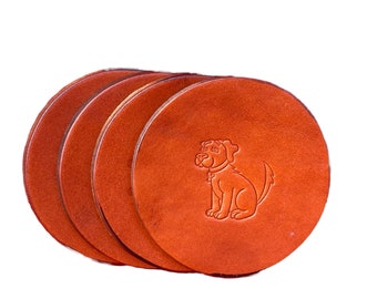 Dog Leather Coaster Set of 4 coasters made in Topanga, California