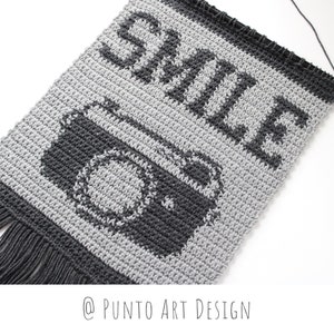 Wall Hanging Tapestry Smile Camera PDF CROCHET PATTERN Crochet tapestry vintage camera photography gift image 1