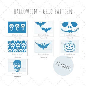 GRID PATTERN 28 CHARTS Halloween Design Mosaic crochet pattern C2C Graphgan Graph paper for knitting Filet tapestry bag blanket image 1