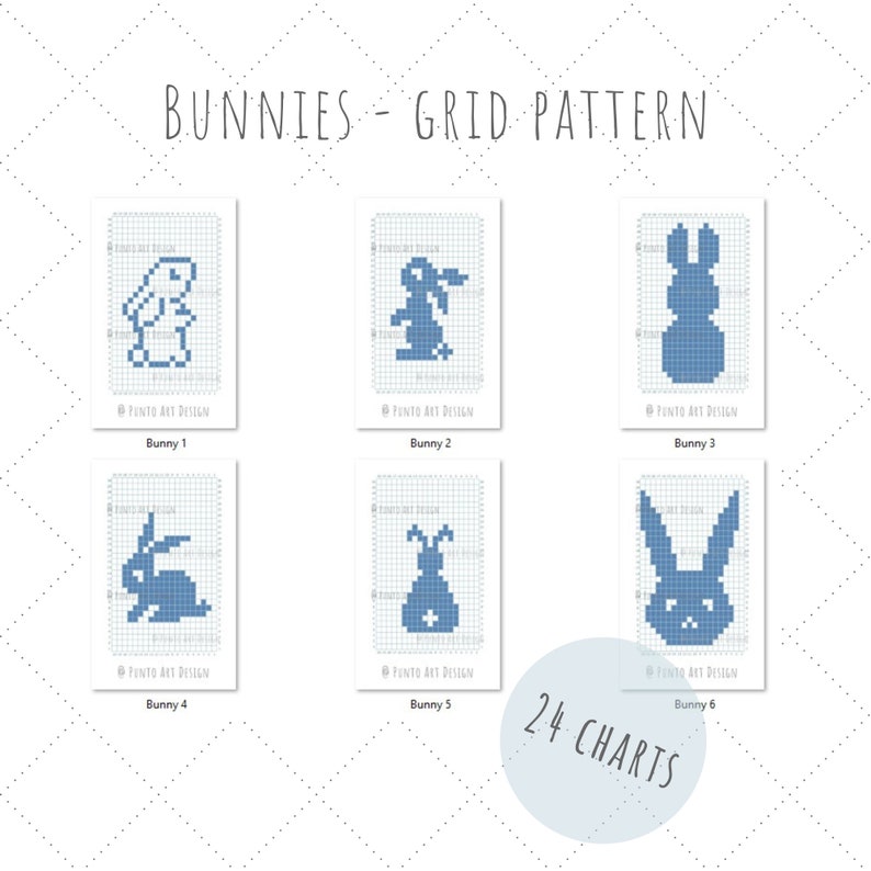 GRID PATTERN 24 CHARTS Bunny Design Mosaic Crochet Pattern C2C Graphgan
