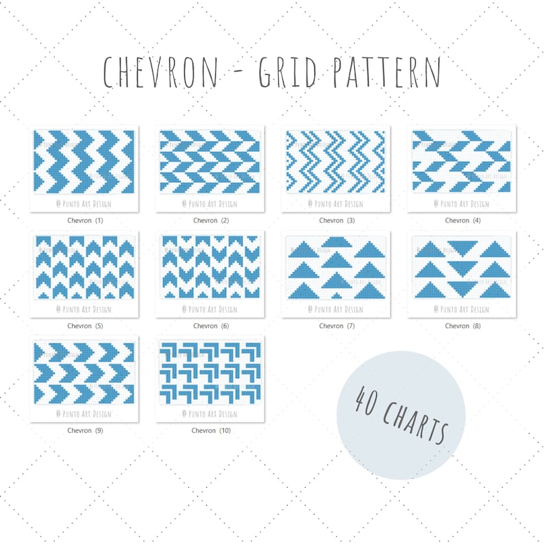 GRID PATTERN 40 CHARTS Chevron Design Mosaic crochet pattern C2C Graphgan Graph paper for knitting Filet tapestry bag blanket image 1