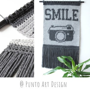 Wall Hanging Tapestry Smile Camera PDF CROCHET PATTERN Crochet tapestry vintage camera photography gift image 5