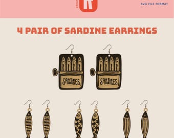 Sardine Earrings SVG | Laser Cut Wood or Acrylic Earrings | Fish Earring Files | Instant Download DXF SVG | Retro Fish Earrings | DIY Jewelry