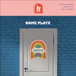 Placa de nome de arco-íris para berçário SVG, placa de nome de nuvem, arquivo de corte a laser de 3 camadas, decoração de quarto de bebê, download digital, arquivo Glowforge