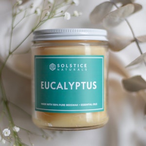 Eucalyptus - 100% Pure Beeswax Aromatherapy Candle Made with Essential Oil, 9 oz in Glass Jar