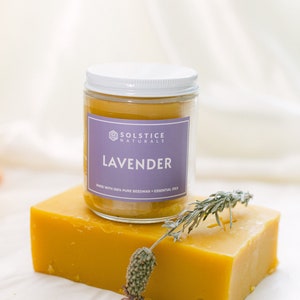 Lavender - 100% Pure Beeswax Aromatherapy Candle Made with Essential Oil, 9 oz in Glass Jar