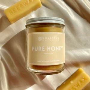 Pure Honey - Unscented 100% Pure Beeswax Candle, 9 oz in Glass Jar