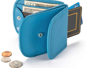 Taxi Wallet - Leather,Blue Moon – A Simple, Compact, Front Pocket, Folding Wallet, that holds Cards, Coins, Bills, ID – for Men & Women