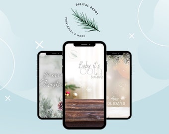 Trío de fondos de pantalla para teléfonos navideños: paquete de fondos navideños para descarga instantánea, protectores de pantalla para teléfonos festivos