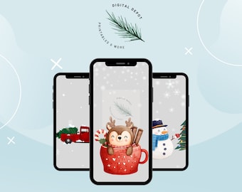 Festive Phone Wallpaper Trio - Digital Christmas Backgrounds for Your Home Screen