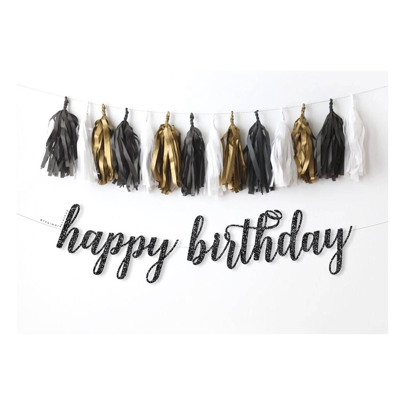 Script Cursive Happy Birthday Garland Sign Birthday Cake Etsy