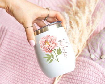 Bridesmaid Chill Wine Tumbler, Custom Personalized Name Tumbler, Bridesmaid Gift, Wedding Insulated Tumbler, Birth Flower Tumbler