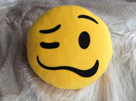 EMOTICON EMOJI SOFT YELLOW ROUND CUSHION PILLOW STUFFED PLUSH TOY FLUSHED 