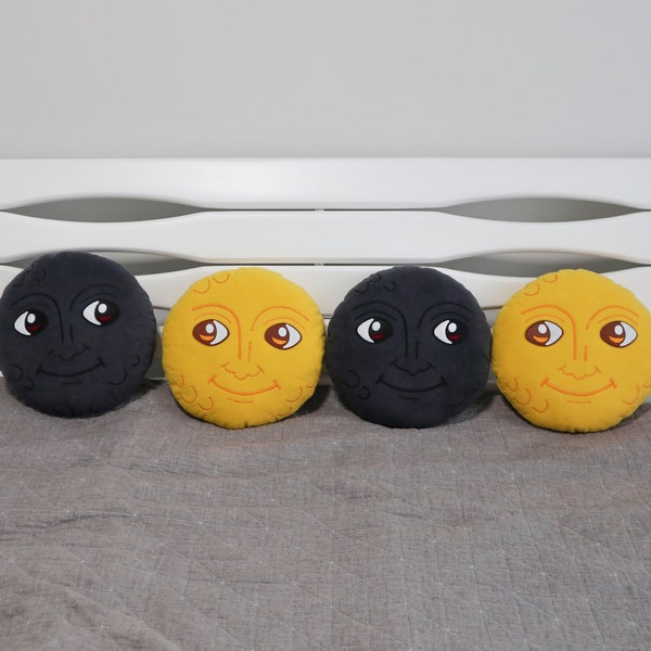 Creepy dark moon face pillow | New moon emoji cushion | Full moon with face