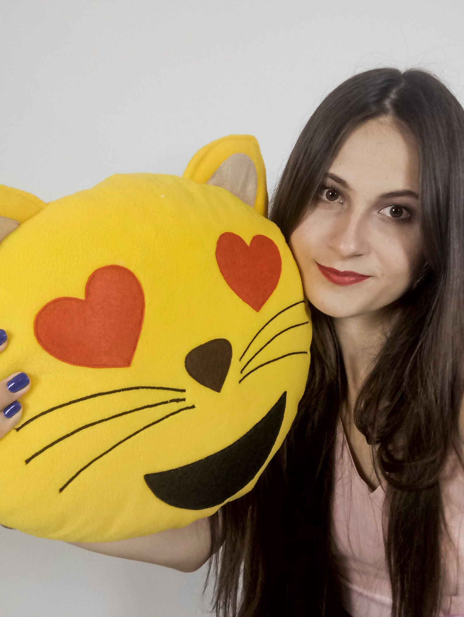 Cat Lover Emoji Pillow Valentine's Emoji Pillow Yellow Cat Pillow Kitty