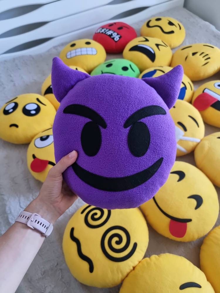 Purple devil emoji pillow discount