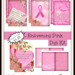 Brustkrebs-Bewusstsein-Junk-Journal-printable-Instant-Download- belebendes Rosa-Gebets-Journal-Schrift-Journal-Glaubenstagebuch