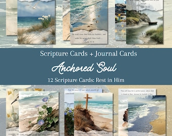 Anchored Soul Scripture Journal Cards – Beach Themed Christian Printable, Bible Verses for Rest, Peace & Encouragement, Bible Journaling